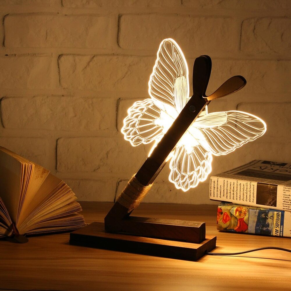 EU Plug Christmas 3D Owl LED Desk Table Lamp Adjustable Night Light Home Decor Xmas Gift butterfly - intl