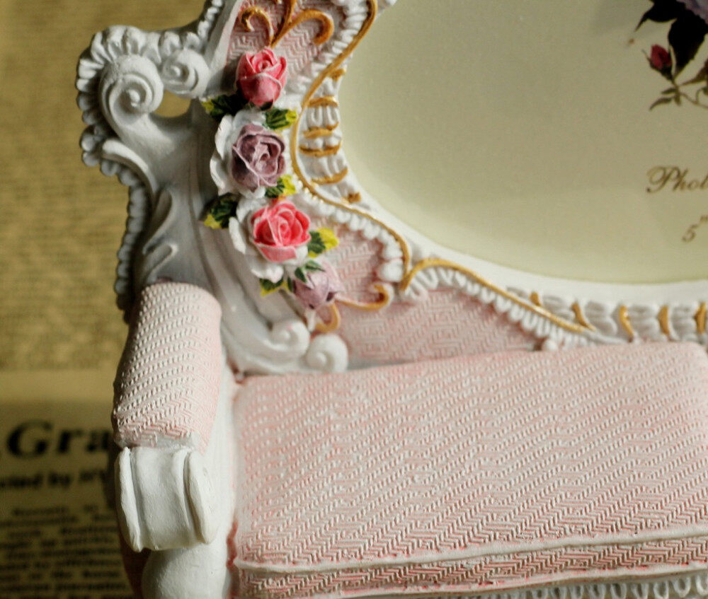 Europe Retro Vintage Pink Flower Sofa Photo Frame Picture Resin 3.5