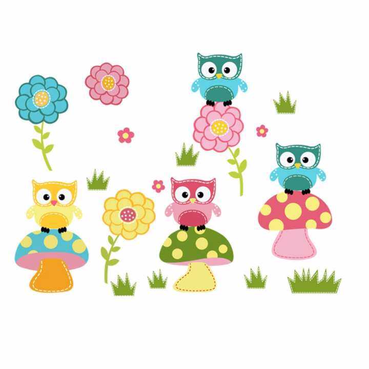 Fancyqube DIY Wall Sticke Kids Child Room Decal Cartoon Cute Animal Owl Flower Mushroom Stickers Art Mural Decor Wallpaper