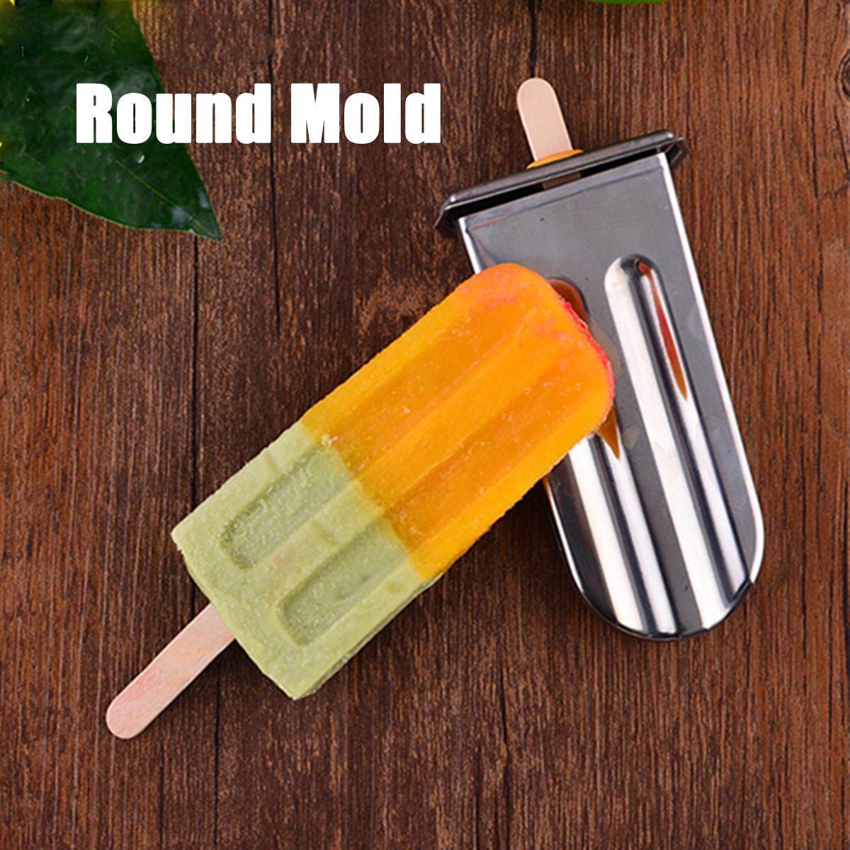 Flat/Round Stainless Steel Ice Cream Freeze Molds Stick Pan Bar DIY Holder 6Cell - intl