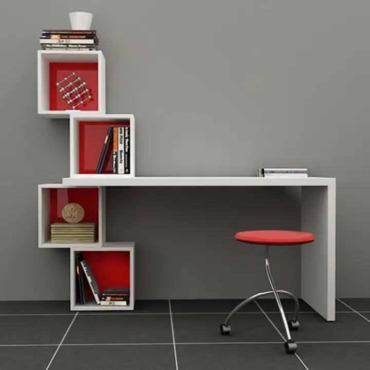 Forever Wooden Desk With 4 Random Cube Storage Shelves White Red Lazada