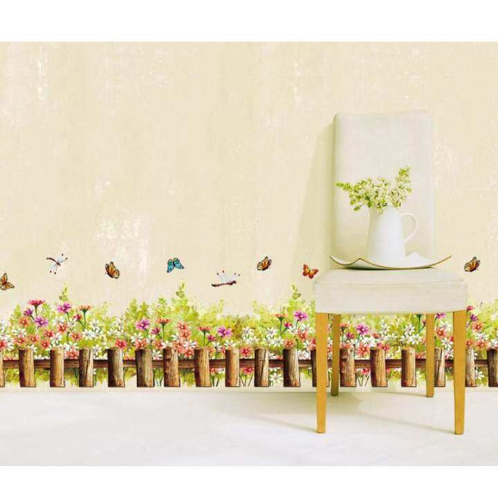 Fragrant Flowers And Colorful Butterfly Removable Wall Decal PVC Home Sticker House Decoration WallPaper Living Dinning Room Bedroom Kitchen Art Picture DIY Murals Girls Boys kids Nursery Baby Playroom Decor