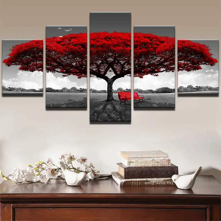 Framed Home Decor Canvas Print Painting Wall Art Modern Red Tree