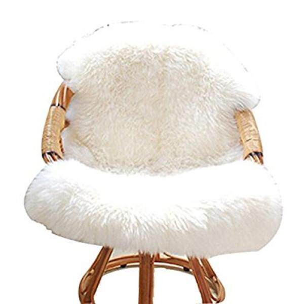 Karpet Bulu Tiruan, tiruan Bulu Kulit Domba Permadani Super Lembut Bulu Tebal Kursi Sofa Sofa Sarung Polos Shaggy Daerah Permadani Non-toxic Anti-alergi mesin Dicuci Dekoratif Nursery Permadani-Kira-kira 2ft. X 3ft. (Putih)-Internasional