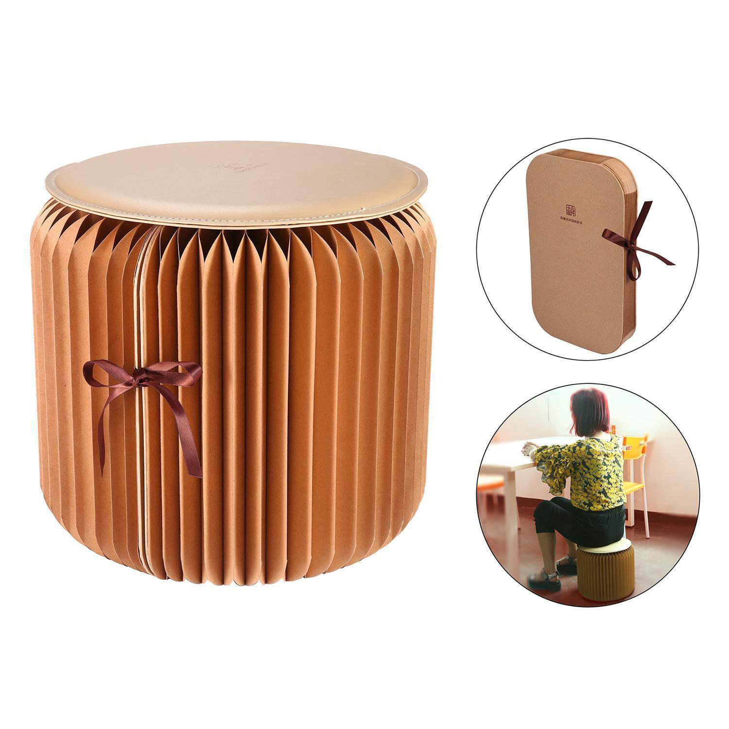 Gasfun Kertas Fleksibel Stool, Portabel Rumah Mebel Desain Kertas Lipat Kursi With 1 Pcs Kulit Sayang, cokelat Ukuran Kecil-Internasional