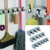 GETEK Plastic 4 Hooks Mop Brush Broom Organizer Storage Hanger Rack (Gray)