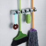 GETEK Plastic 4 Hooks Mop Brush Broom Organizer Storage Hanger Rack (Gray)