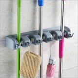 GETEK Plastic 4 Hooks Mop Brush Broom Organizer Storage Hanger Rack (Gray)