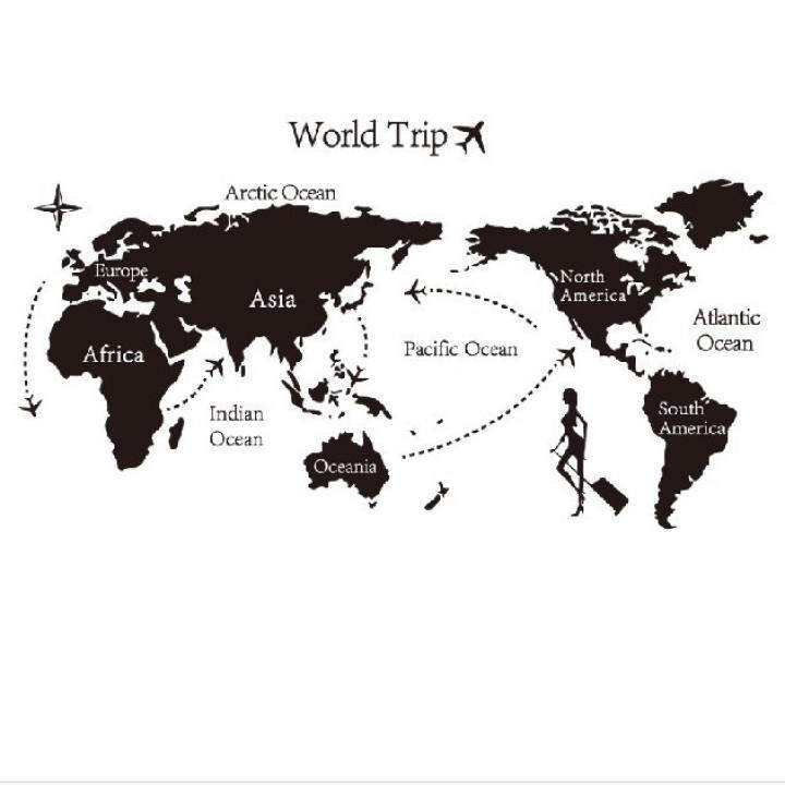 GETEK World Trip Travel Map Wall Stickers Art Vinyl Decal Home Decor Wallpaper Mural (Black)