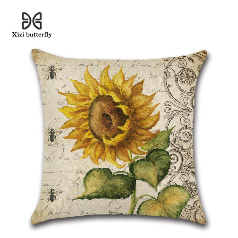 Yika GZ Set of 4 New Sunflower Painting Throw Sofa Pillow Case Cushion Cover Linen Cotton 45cm*45cm