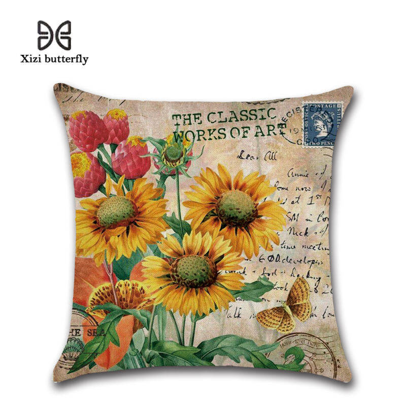 Yika GZ Set of 4 New Sunflower Painting Throw Sofa Pillow Case Cushion Cover Linen Cotton 45cm*45cm