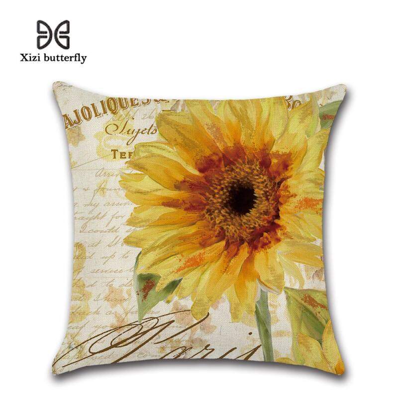 Yika GZ Set of 4 New Sunflower Painting Throw Sofa Pillow Case Cushion Cover Linen Cotton 45cm*45cm