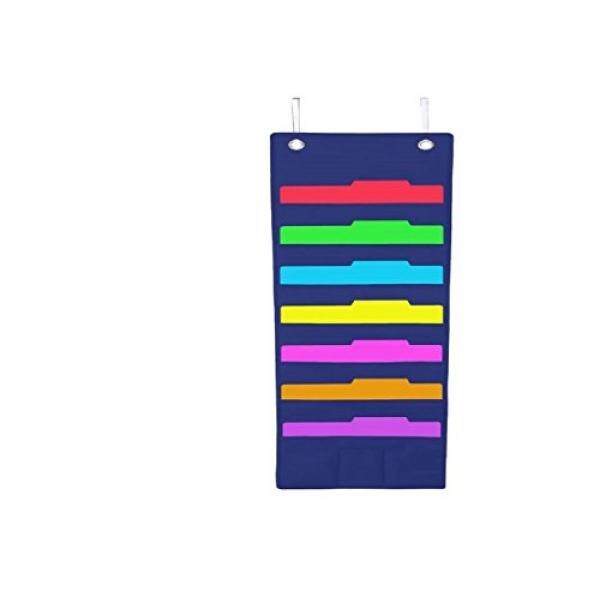 Gantung Map Berkas Cascading Kain Organizer-7 Saku Rumah Sekolah Kantor Kelas Penyimpanan Arsip Vertikal Bagan Kecil-Dinding atau Pintu Dipasang Sistem -Bonus Pensil Saku dan Gantungan Baju (Biru) -Intl