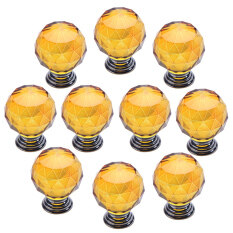 HKS Modern Furniture Handles Yellow Crystal Sphere Ball Cabinet Drawer Knob Set of 10