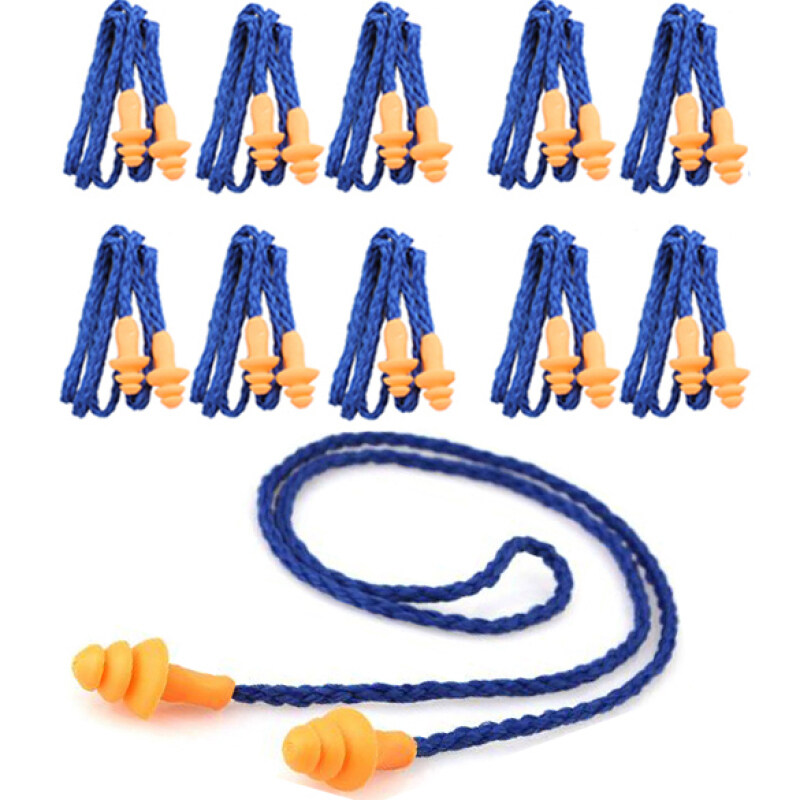 Home Living Ear Protection 10Pcs Soft Silicone Corded Ear Plugs Reusable Hearing Protection Earplugs