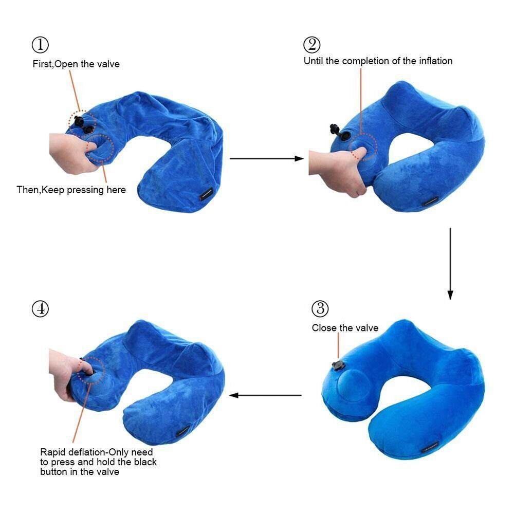 iooilyu Automatic Inflatable Travel Pillow 3D Hump Design U Shaped Pillow, Blue - intl