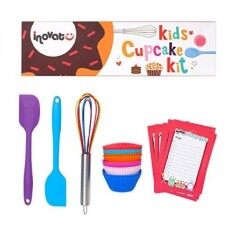 Kids Cupcake Kit / 15 Pieces / Colorful Gift Box / Perfect Kids Baking Set / Quality Whisk, Spatulas And Cupcake Cups / Bonus Shopping Lis And Coupon