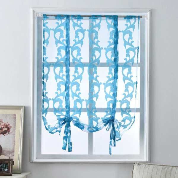 Kitchen jacquard blinds decorative tull curtain Blue