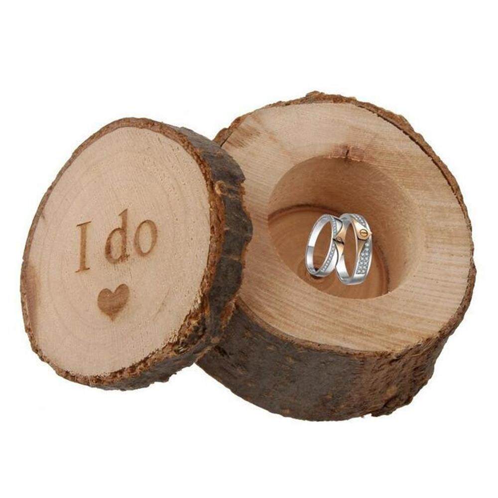 Kayu Dicetak Chic Pedesaan Pernikahan Bantalan Cincin Kotak Kotak Cincin Kustom (Aku Motif Hati Cinta)-Intl