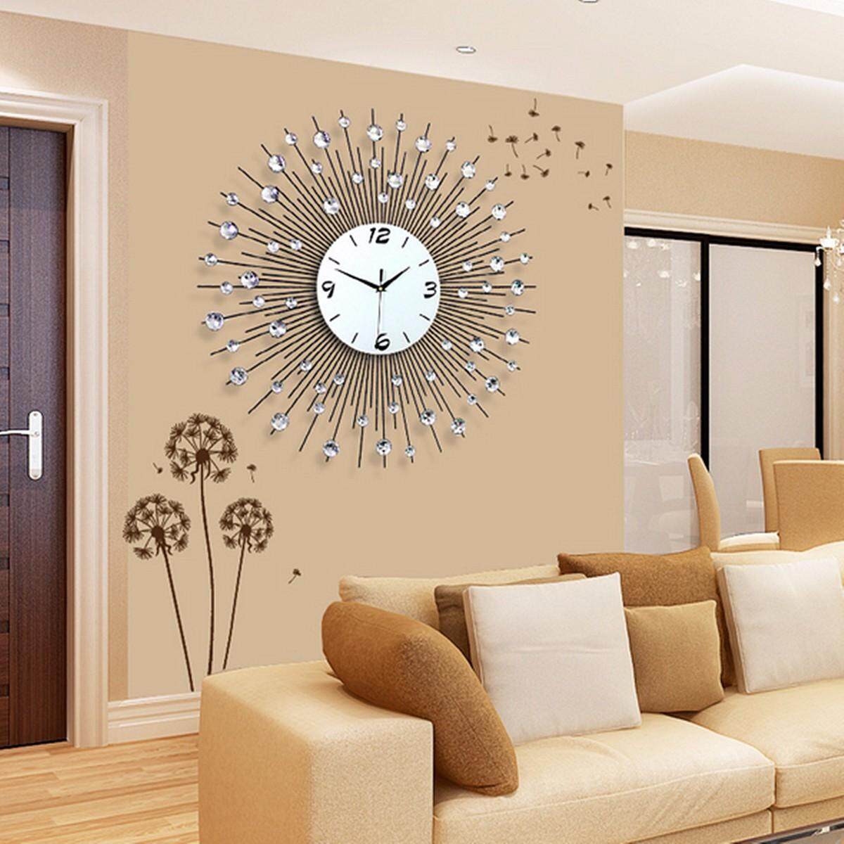 Luxury Scenic Iron Art Metal Living Room Round Diamond Wall Clock Home Decor HOT - intl