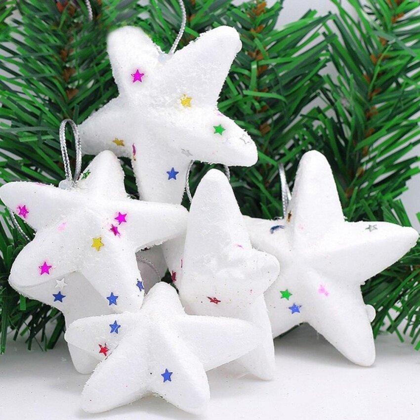 MYR 24 TTW 6Pcs White Foam Christmas Tree Ornaments Five Pointed StarSnowball