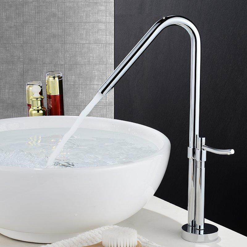 Modern Brass Bathroom Sink Swan Tap Swivel Kitchen Single Lever Hot&Cold Faucet - intl