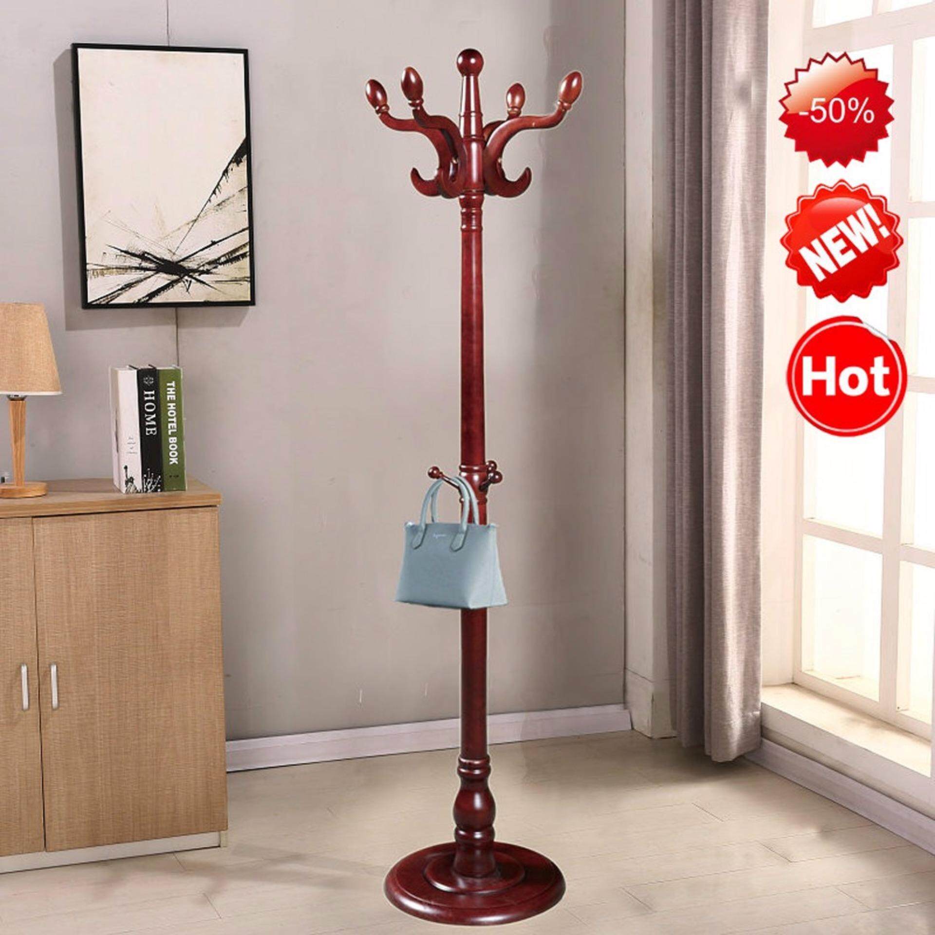 4 Color Modern High-end (solid Wood) Round Base Multiple Hooks Coat Hanger, Hat Rack. (Brown,Pink,Red,White) - intl