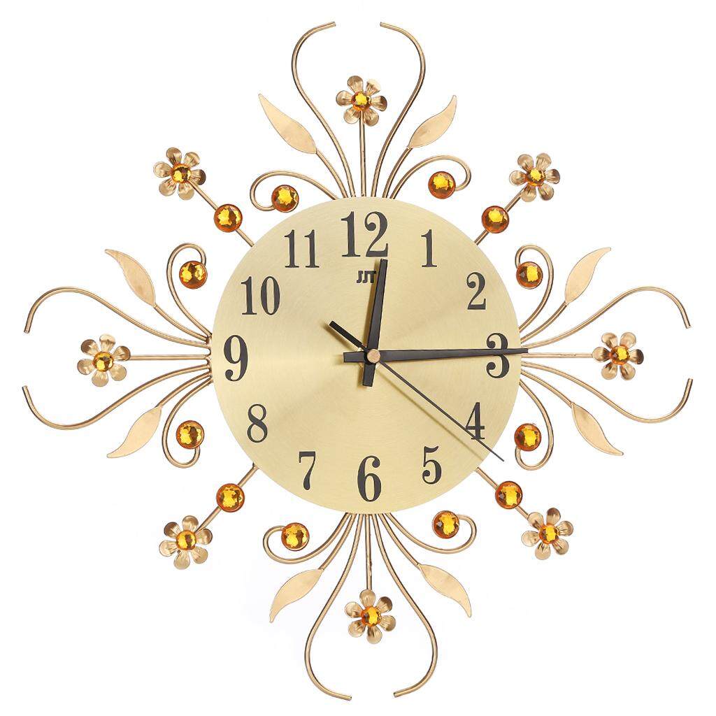 Modern Metal Wall Clock Flower Diamond Rhinestone Silent Room Home Office Decor - intl