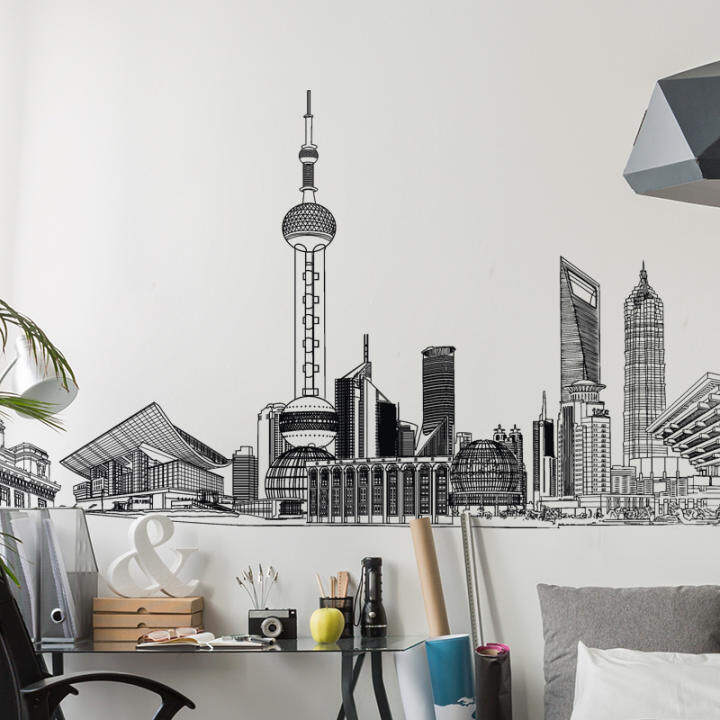 Modern Minimalist Architecture Sticker Creative Cool Wall Sticker Living Room Decoration Self-Adhesive Wallpaper Removable Wallpaper