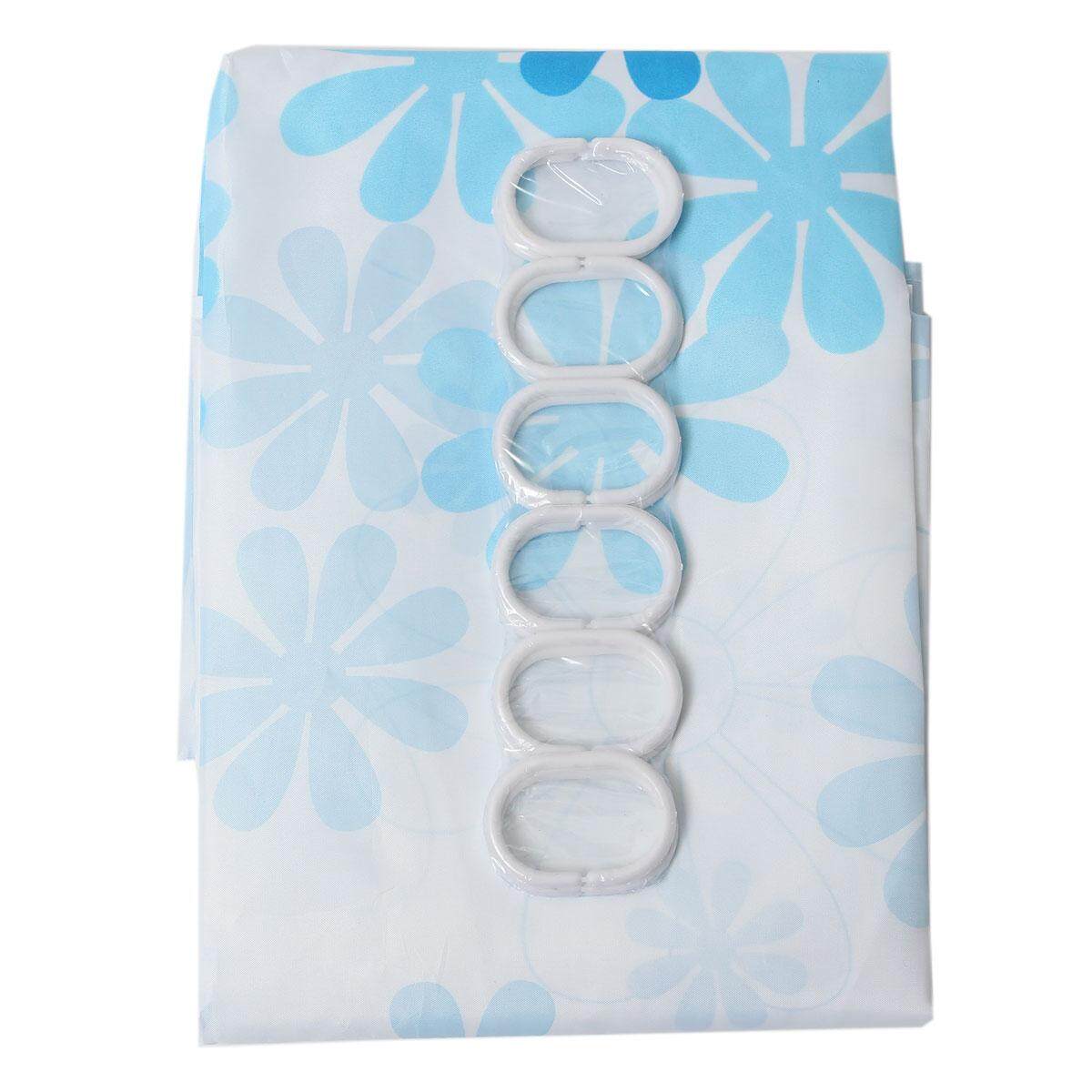 New Blue Flowers Waterproof Bathroom Bath Shower Curtain Polyester 70x70inch - intl