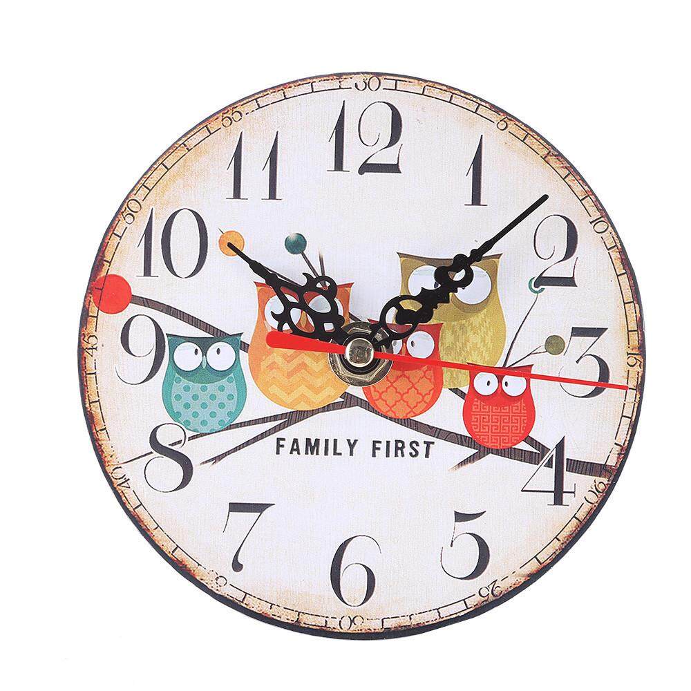 New Creative Owl series Hot Sales European retro clock living room bedroom clock round imitation wood small alarm clock - E - intl