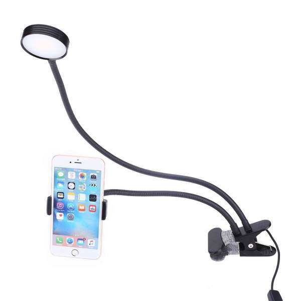 Newworldmall LED Lamp Cell Phone Holder Clamp Bracket For Live Broadcast Selfie White/Black