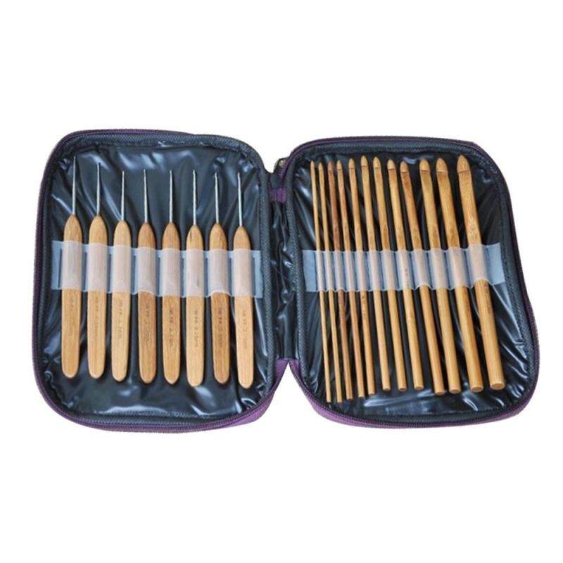niceEshop 20 Pcs Bamboo Hook Knit Needles Craft Sewing Thread Bamboo Knitting Tools Crochet Hook Together With The Case