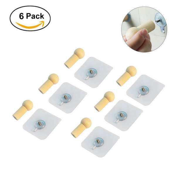 niceEshop Multifunction Wall Wooden Hanger Strong Adhesive Traceless Wall Hooks For Bedroom Kitchen