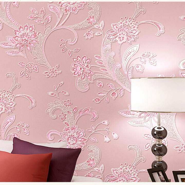 Non-woven 3D Wallpapers Exquisite Embossed Design Rural Style for Living Room Bedroom 1000cm x 53cm ( Pink )