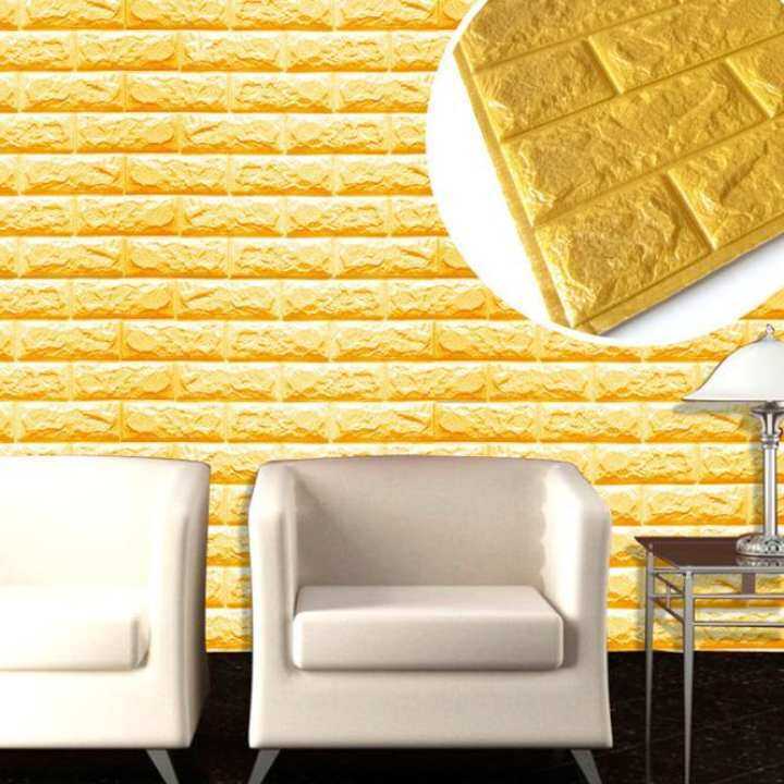 PE Foam 3D Wallpaper DIY Wall Stickers Wall Decor Embossed Brick Stone Gold
