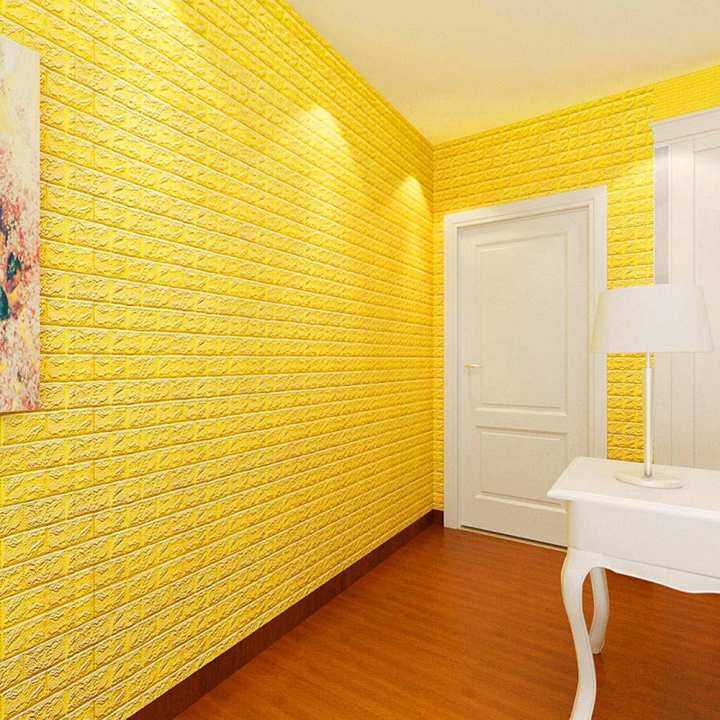 PE Foam 3D Wallpaper DIY Wall Stickers Wall Decor Embossed Brick Stone Yellow
