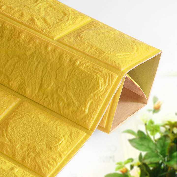 PE Foam 3D Wallpaper DIY Wall Stickers Wall Decor Embossed Brick Stone Yellow