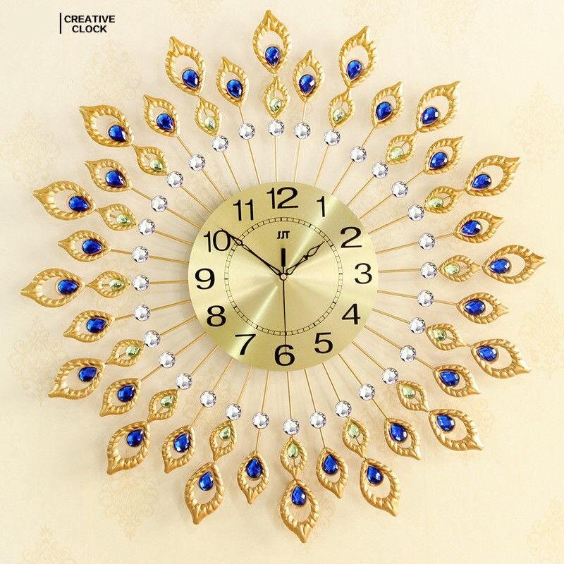 Peacock Diamond Iron Quartz Art Wall DIY Clock Living Bed Room Watch Home Decor - intl