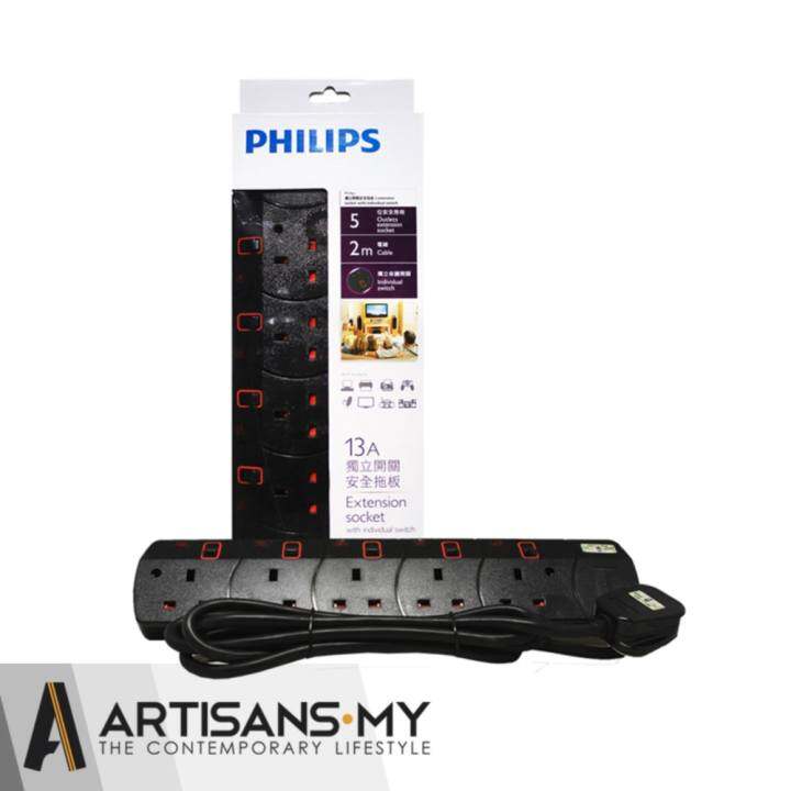 Philips 5 Gang Way with Individual Switch Power Extension Plug Sockets