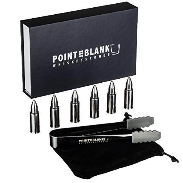 Pointblank Stainless Steel Bullet Shaped Whiskey Stones, Reusable, Stainless Steel Drink Chillers with Tongs and Storage Bag (Set of 6) - intl