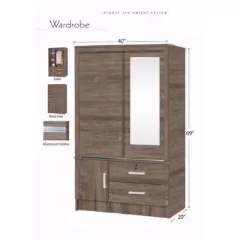 Ppam Sliding Mirror Door Wardrobe With 2 Drawer 1 Lock Lazada
