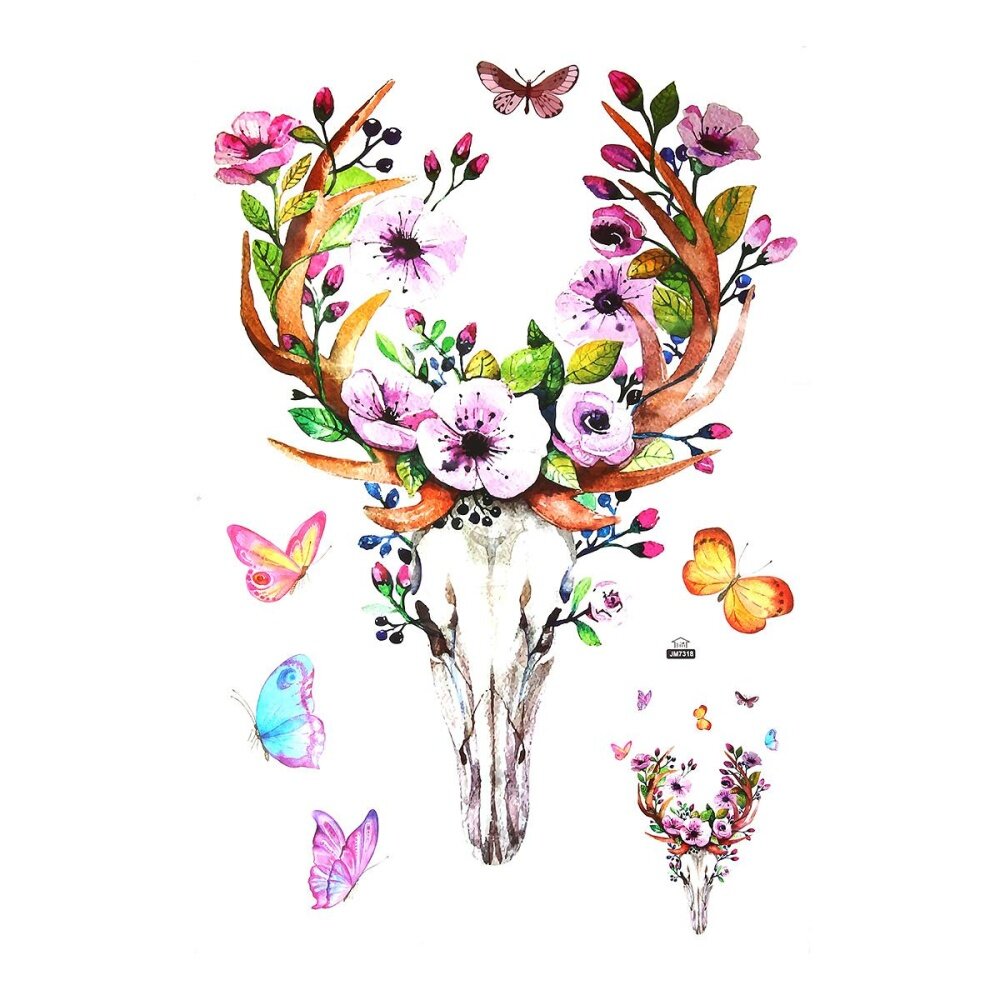 Removable Wall Sticker Sika Deer Butterfly Flower Animal Mural Decal Home Decor - intl