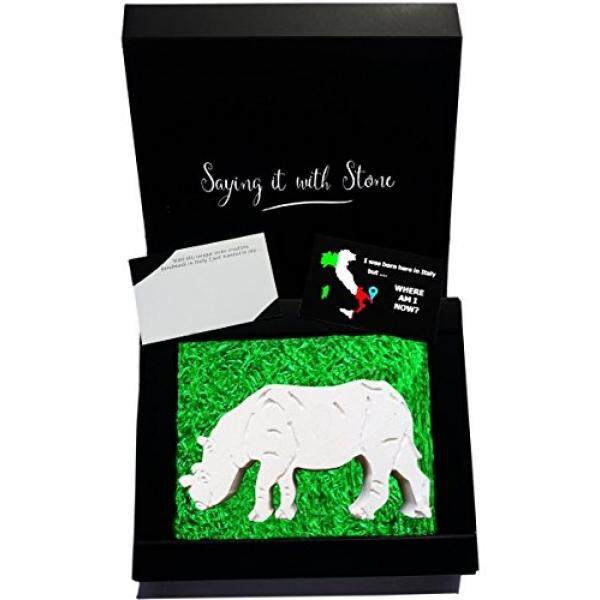 Rhino-Sempurna Hadiah Hari Valentine-Handmade Di Italia-Hadiah Elegan Kotak Kosong Kartu Pesan-Simbol Kepercayaan & Kebijaksanaan -Batu Berisi Fosil Fragmen-Ulang Tahun Ulang Tahun Pensiun-Intl