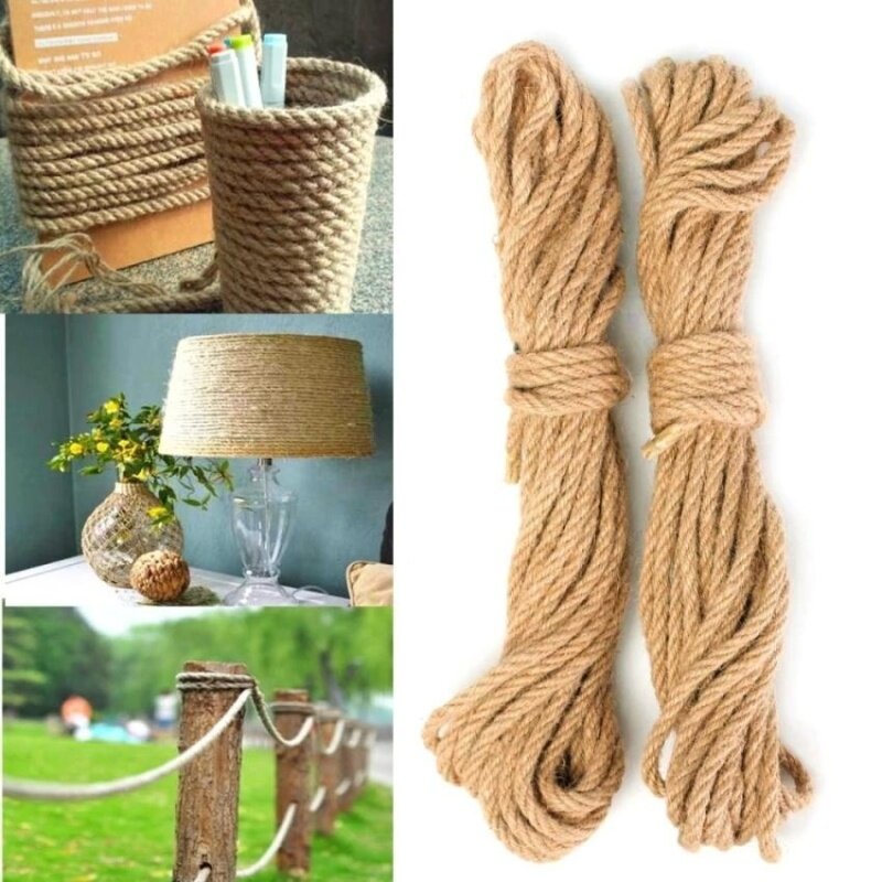 RHS Online 2PCS 10M Twisted Burlap Jute Twine Rope Thick Natural Hemp Cord Sisal Rope 6mm