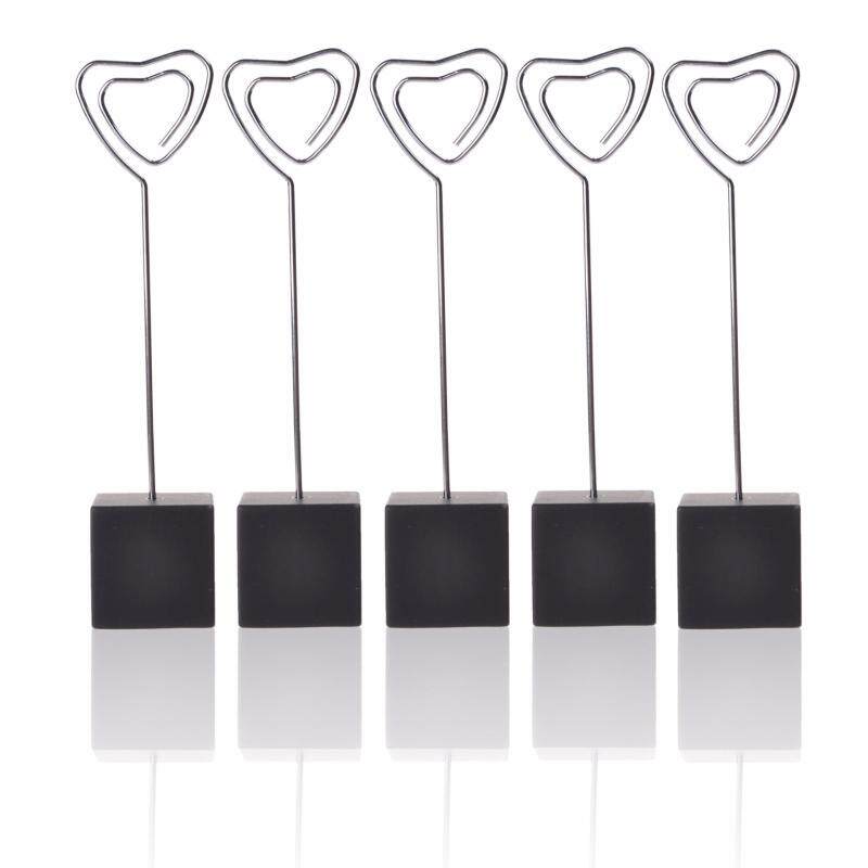 SDD 5 Pcs Cube Base Memo Clips Holder with Heart-shaped Clip Clasp for Displaying Photos Number Cards(Black)