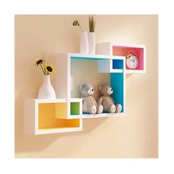 High Gloss Set Of 3 Rectangle Link Shape Wall Mounted Cube Shelves Blue Pink Yellow High Gloss Set Of 3 Rectangle Link Shape Wall Mounted Cube Shelves Blue Pink Yellow