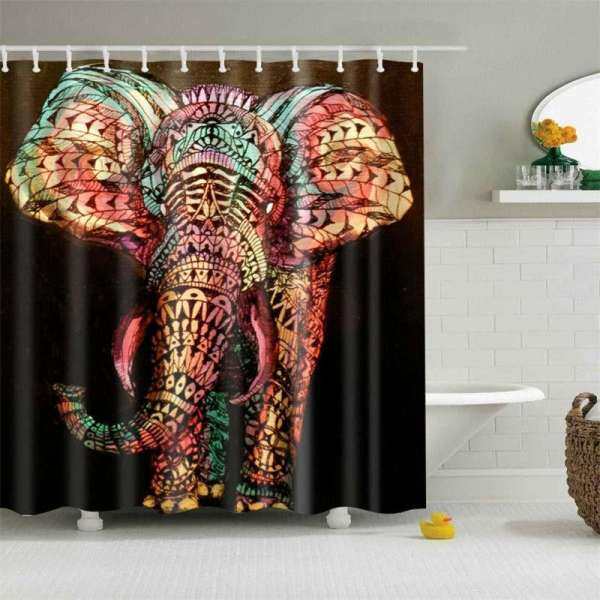 Shower Curtain With 10 Hooks Waterproof Elephant Printed size:180*180