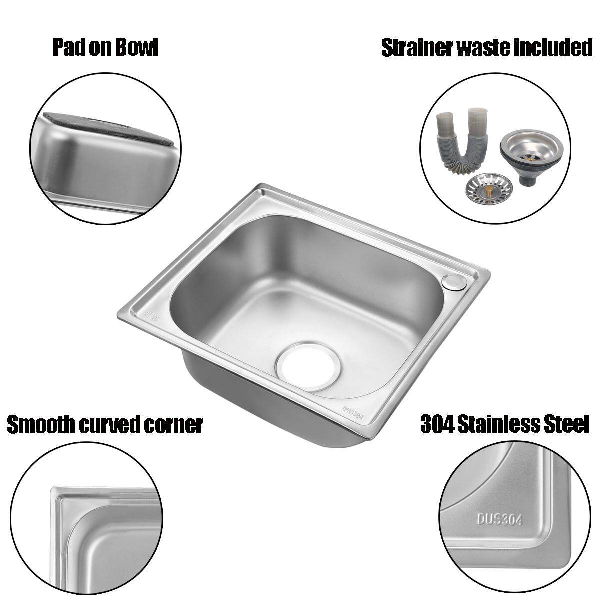 Single Bowl Stainless Steel Kitchen Sink Washing Sink Under/ Topmount w/ Drainer - intl