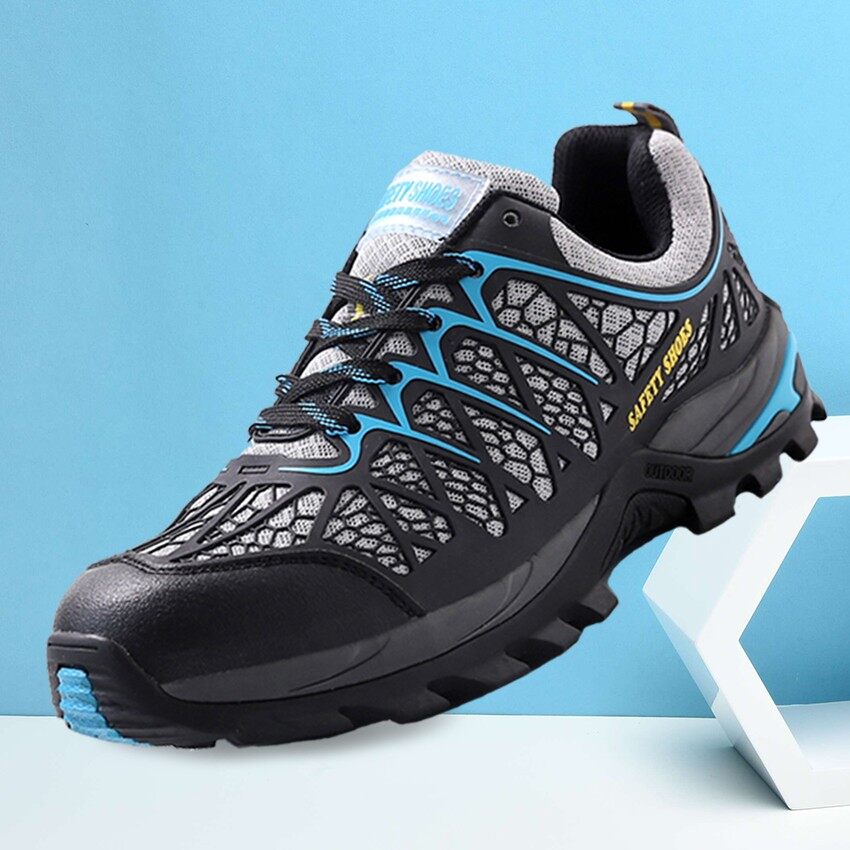 (Ukuran: 46) Unisex Penutup Jari Kaki Baja Sepatu Kerja Aman Anti Selip Sepatu Kulit Sol Karet Sepatu Anti Selip-Intl